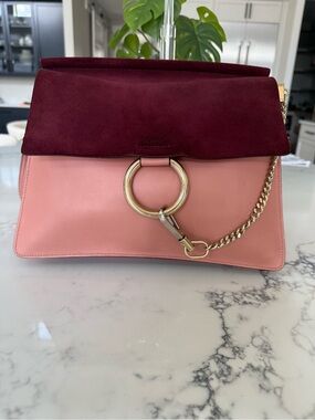 Chloe Faye Day Medium Pink Burgundy Leather Shoulder Bag